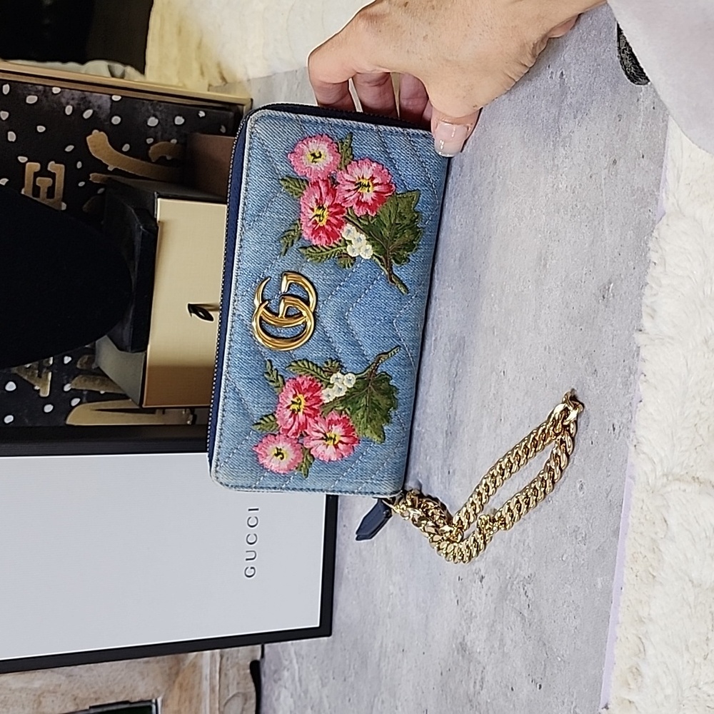 GUCCI Denim Flora long zippy wallet - Picture 10 of 12